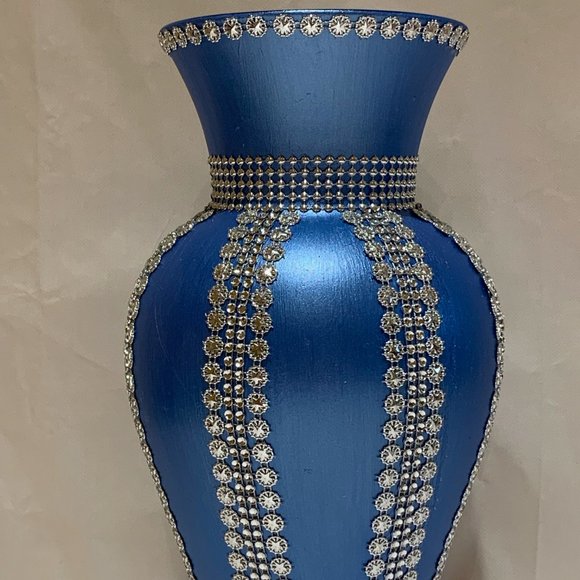 Handmade Brilliant Metallic Blue and Silver Exquisite Vase - Picture 3 of 6